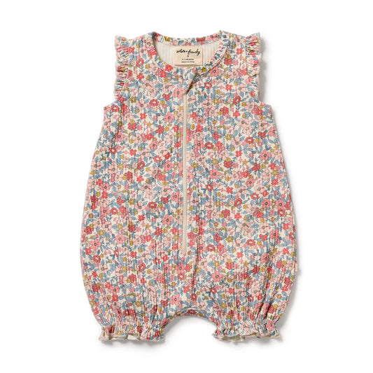 Wilson & Frenchy Summer Bloom Organic Ruffle Zipsuit
