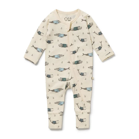 Wilson & Frenchy Woolly Whales Organic Zipsuit