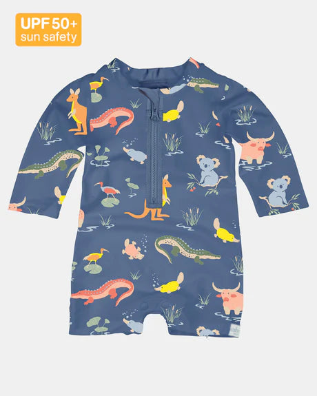 Toshi Swim Onesie Long Sleeve Splash Kakadu Moonlight