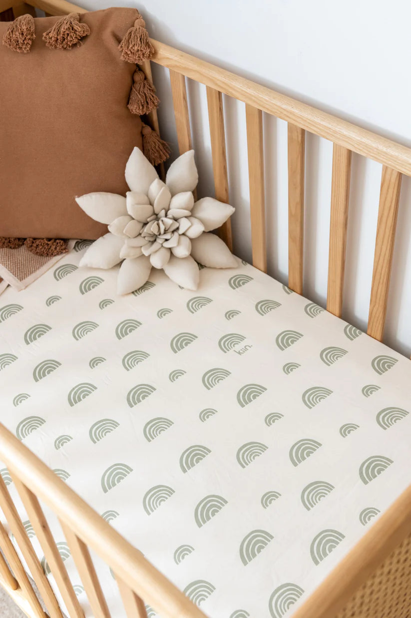 Kiin Fitted Cot Sheet Ivory Sage