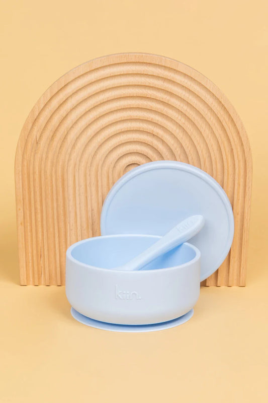 Kiin Silicone Suction Bowl with Lid & Spoon Pastel Sky