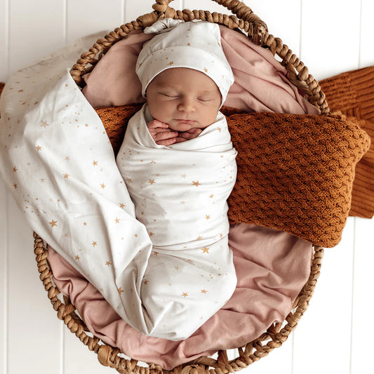 Snuggle Hunny Stardust Organic Jersey Wrap & Beanie Set